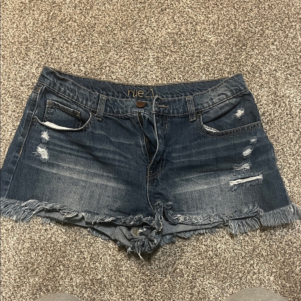 Rue21 Women's Frayed Jean Shorts - Dark Blue